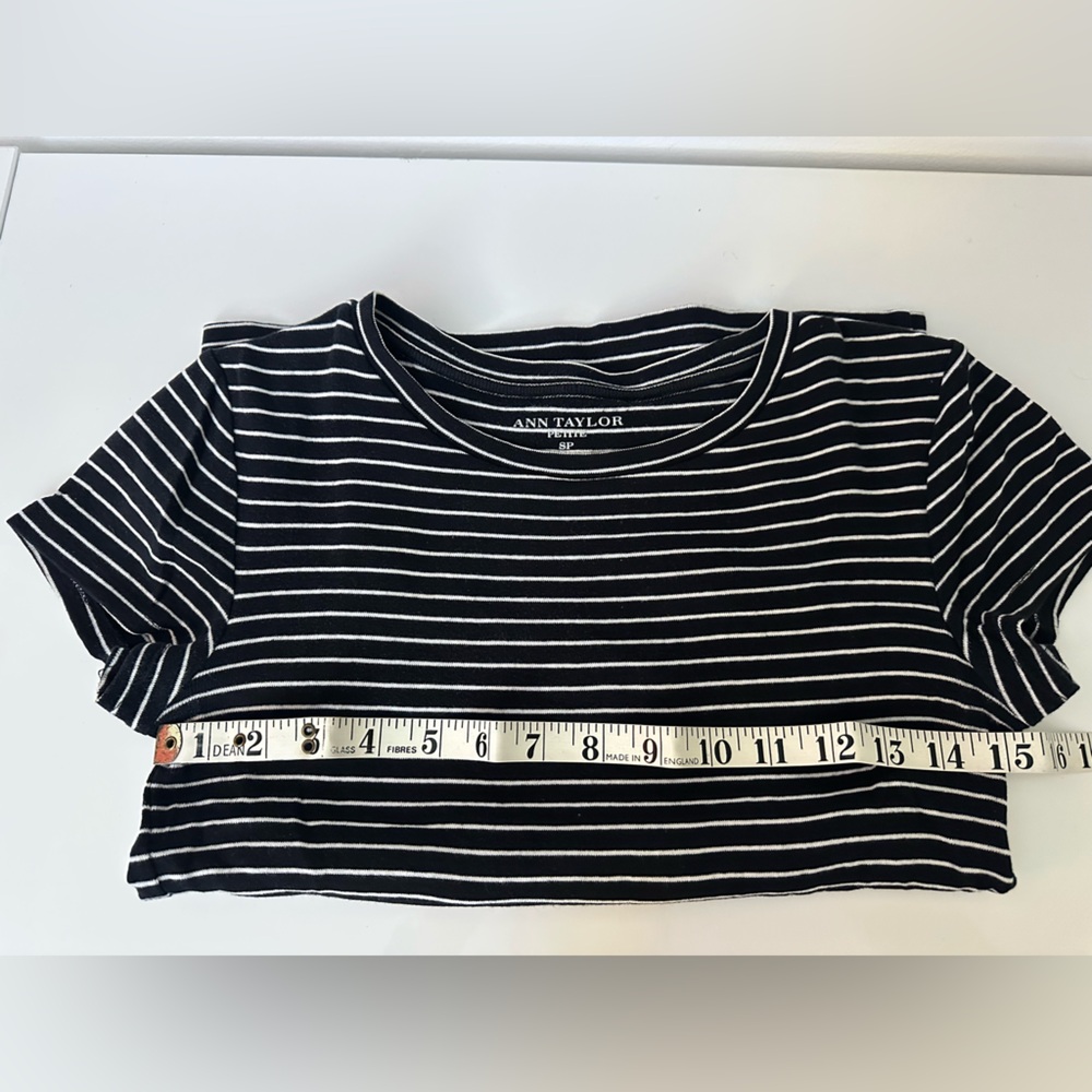 Y2K Vintage Ann Taylor Classic Black and White Striped Top 100% Cotton (SP) - Picture 4 of 6